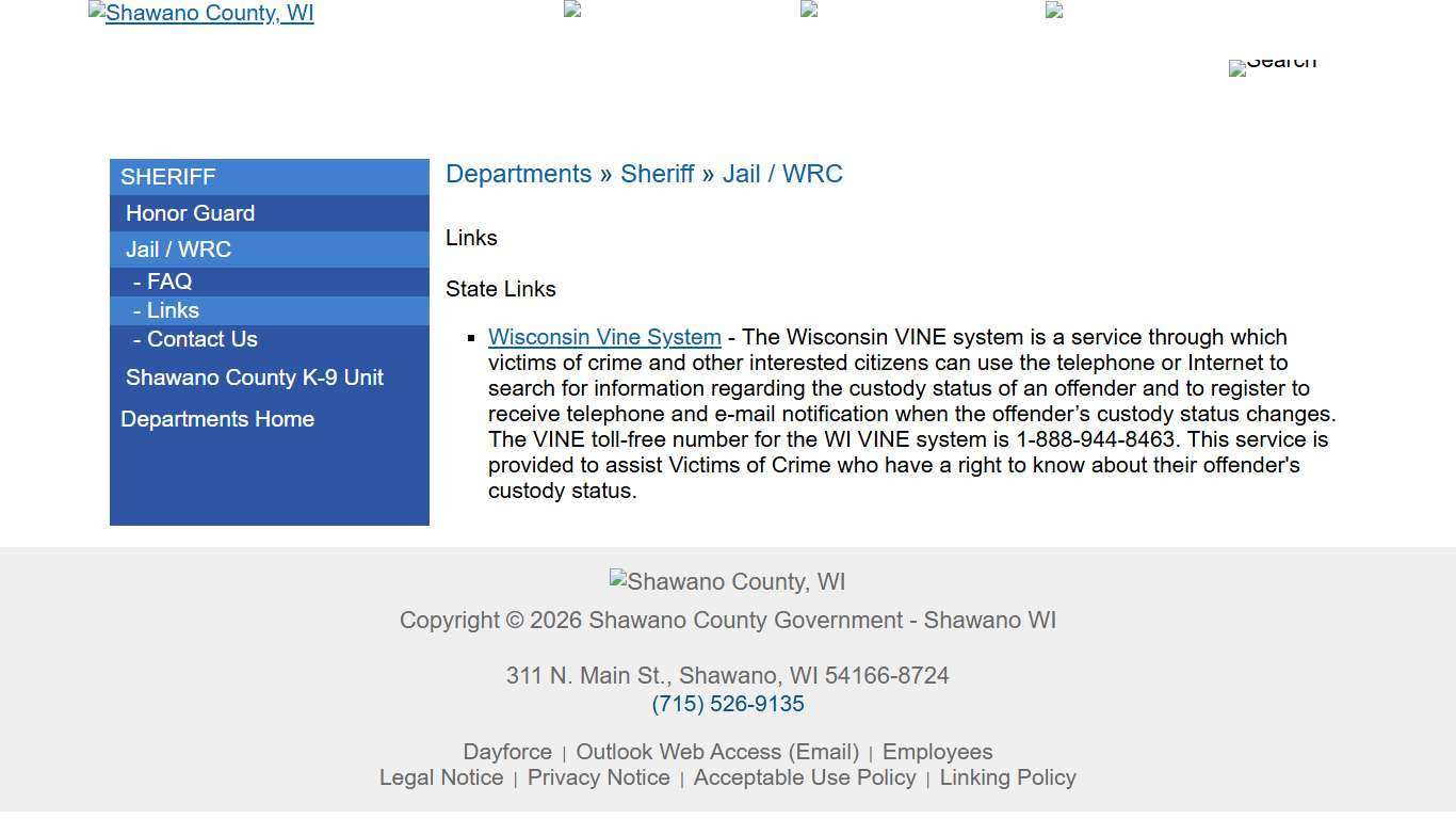 Shawano County Departments Sheriff Jail / WRC Links